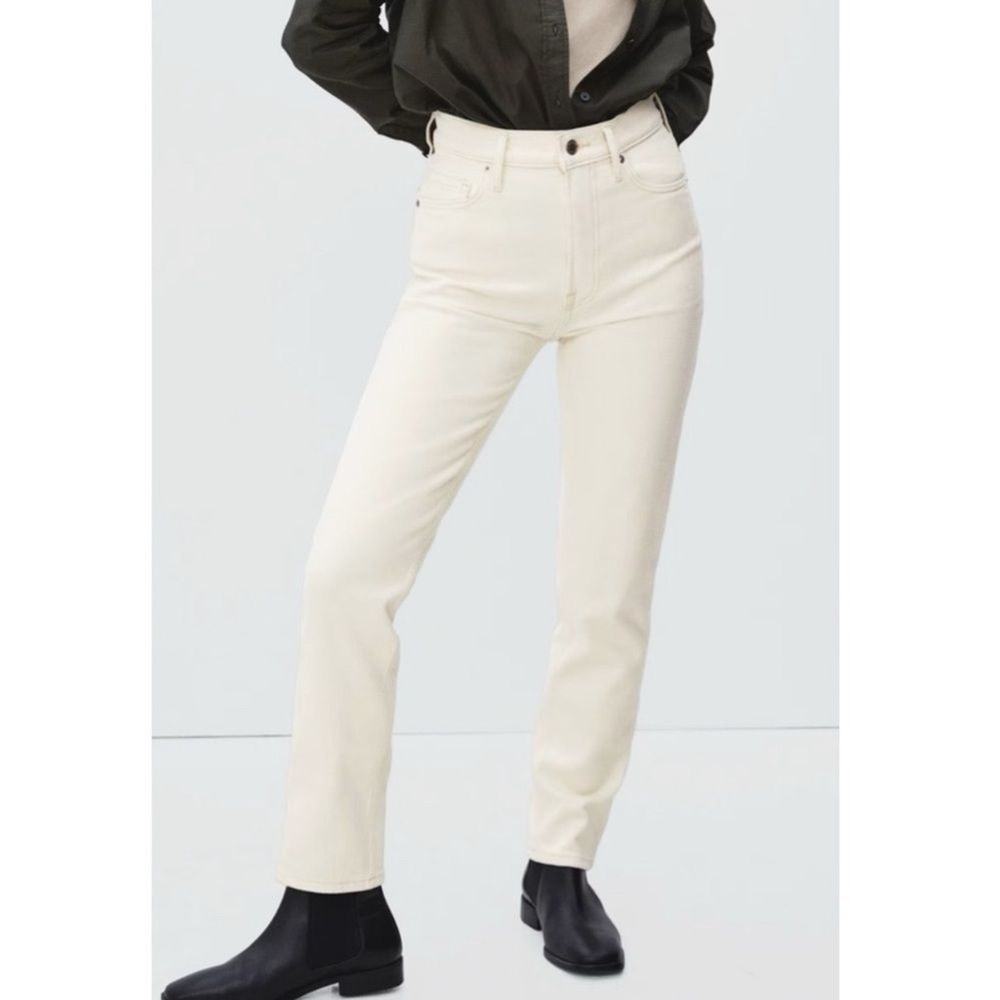New Everlane Womens Jeans 32 Cream Organic Cotton Curvy Cheeky Crop